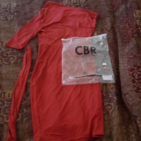 CBR Rose colored dress off shoulder 1 sleeve - Picture 11 of 16